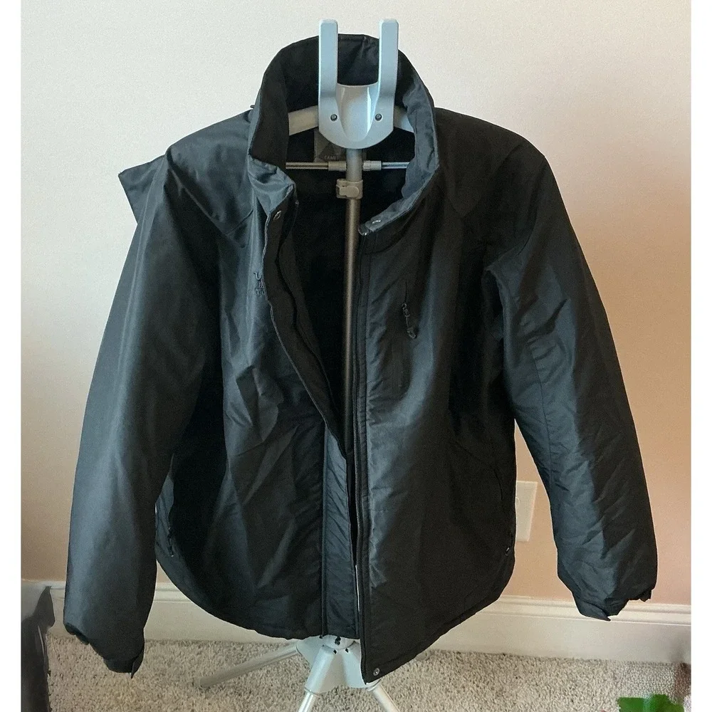 Camel Crown Black Fleece-Lined Zip Jacket Stand-Up Collar Size 2XL